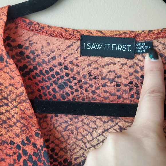 Snake Skin Print Long Sleeve V-Neck Semi Wrap Skirt Long Dress - Picture 5 of 17